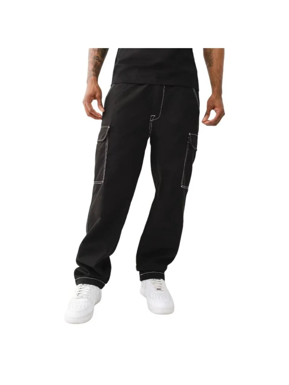 True Religion Men's Cargo Utility Pants Black With White Stitch Size 34 Street